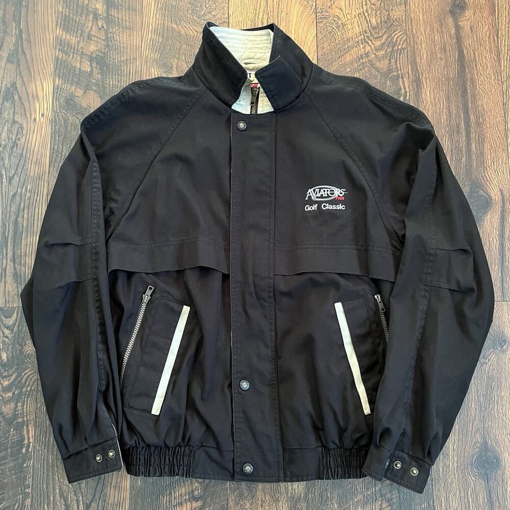 Vintage Cutter & Buck TWA Aviators Golf Classic Jacket Mens Medium Black Zip